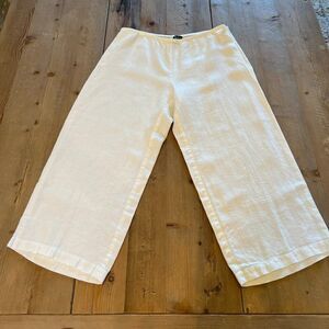 Eileen Fisher White Linen Wide Leg Cropped Pants Size Medium